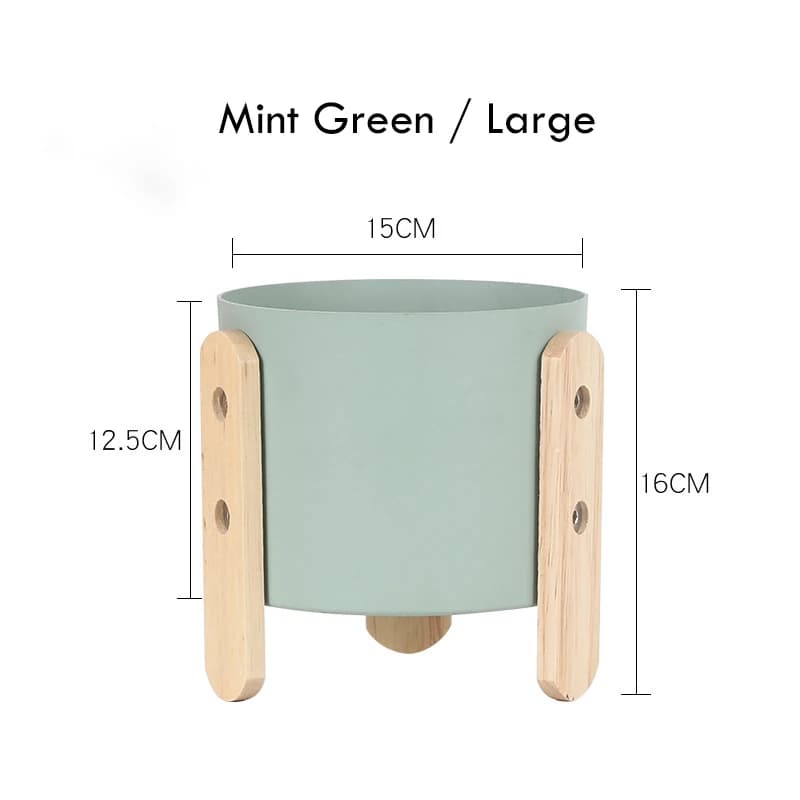 Żelazna doniczka z drewnianym stojakiem ozdoba do domu rękodzieło